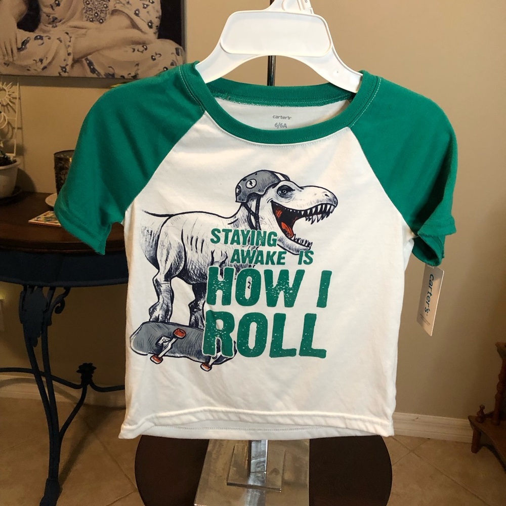 NWT Boy’s Carter’s Dinosaur  T-Shirt - Staying Awake Is How I Roll 5 & 6
